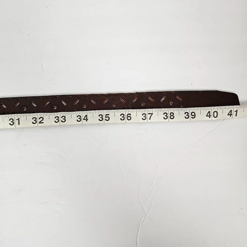 Boho Chocolate Brown Perforated Sunburst Tooled Leather Belt L